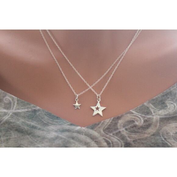 Sterling Silver Mother Daughter Star Necklaces - Picture 2 of 3